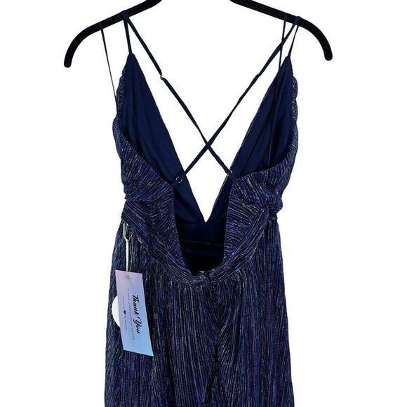 NWT Lulus Stunner Shiny Metallic Backless Maxi Dress Blue Prom Homecoming Size S - Picture 10 of 14